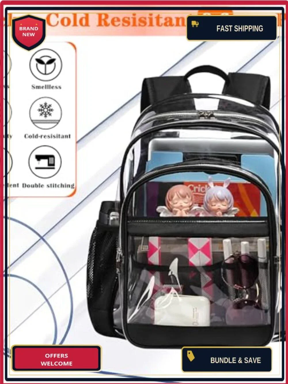 Heavy Duty Clear Backpack See Through School Travel Security PVC